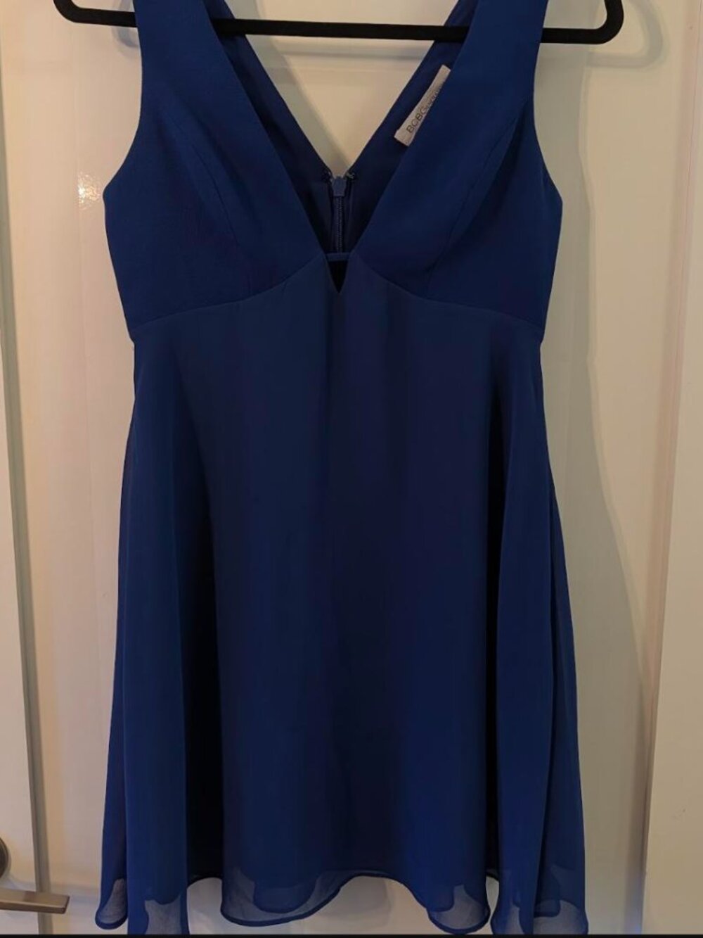 BCBGeneration Royal Blue Chiffon V-Neck Fit & Flare Mini Dress Size 0